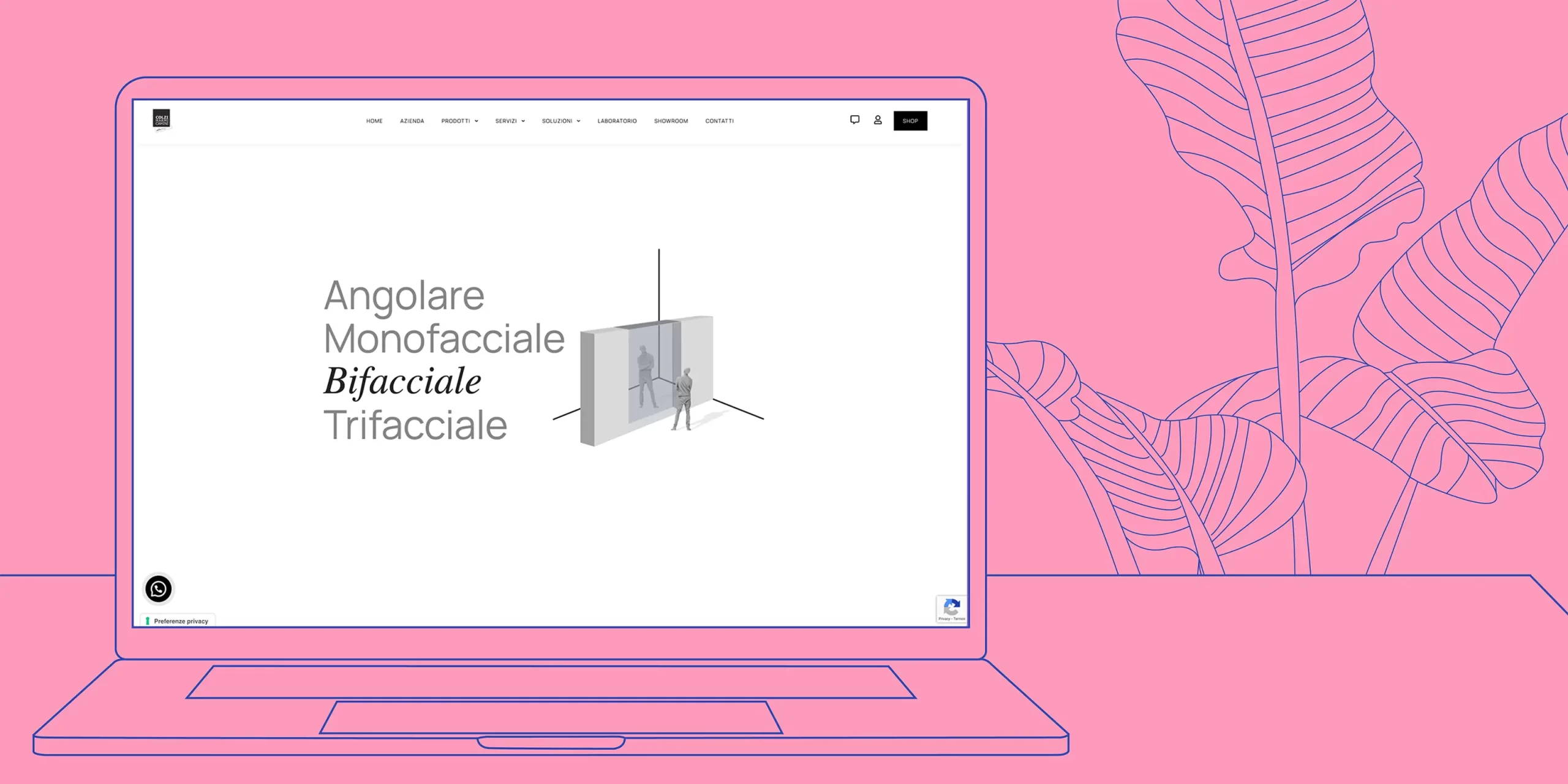 Sito Web realizzato per Colzi Design "Artigianalità e innovazione per la tua casa" a Barberino di Mugello, mockup in cui viene mostrata la sezione interattiva in cui vengono illustrate le forme dei camini progettati da Colzi – progetto web design di Stranementi Studio Creativo"