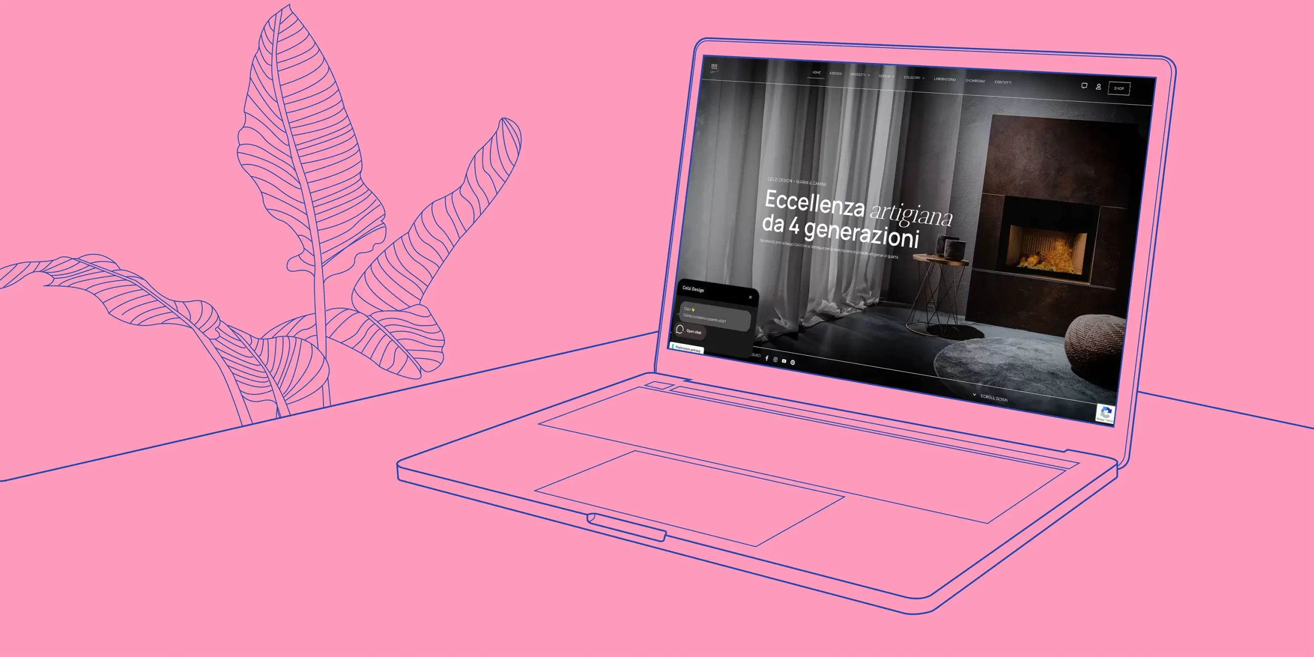 Sito Web realizzato per Colzi Design "Artigianalità e innovazione per la tua casa" a Barberino di Mugello, mockup animato in cui vengono mostrate le principali pagine del sito web realizzato per loro – progetto web design di Stranementi Studio Creativo
